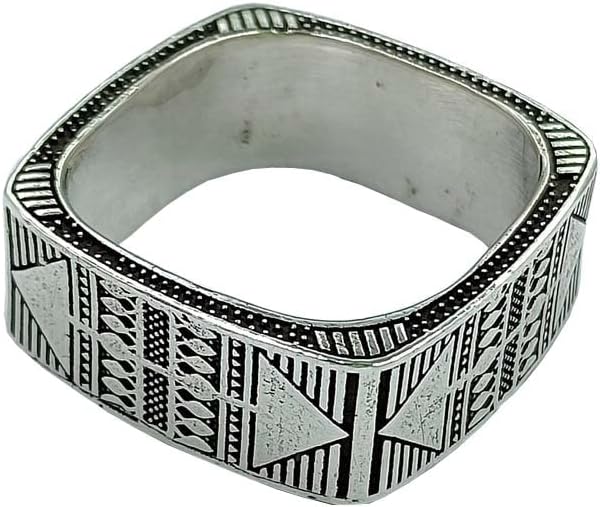 Maruti Creations Square Band Ring, Sterling Silver Square Ring, Silver Geometric Ring, Carved square Silver Ring, Silver Square Band Ring, Men's Band Ring