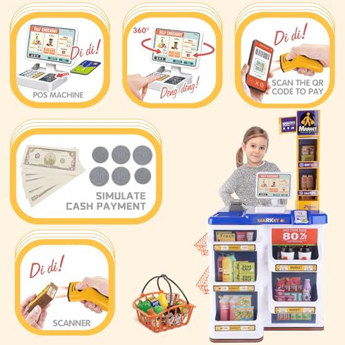 image for deAO Pretend Play Grocery Store Kids Supermarket Set Role Play Store w