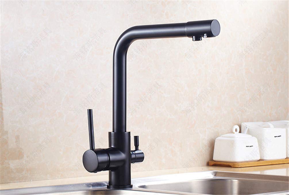 Küchenarmatur Mischbatterie, massive Messingkonstruktion, Doppelauslauf-Design mit Trinkwasserfilter, Tri-Flow-Funktion für effiziente Filtration