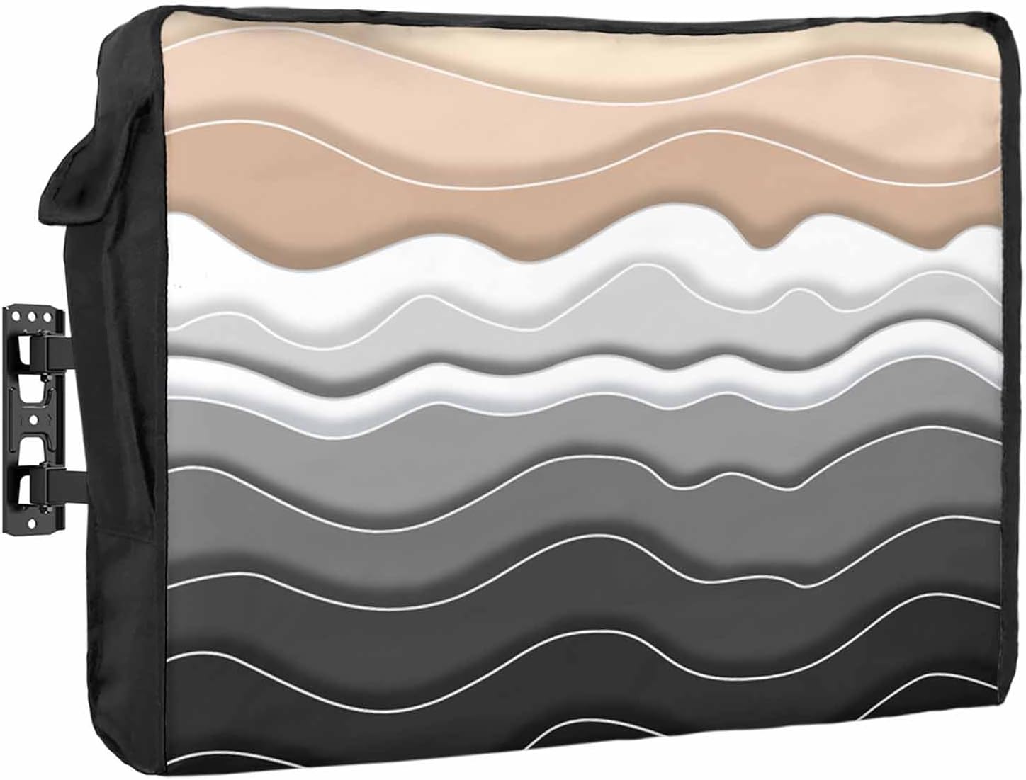 Outdoor TV Cover 65 Inch Red Beach Waves TV Enclosure Abstract Lines TV Covers for Outside TV Display Screen Protector with Remote Control Pocket Home Decor