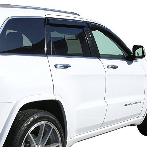 Window Visor Compatible With 2011-2021 Jeep Grand Cherokee Wk2, Slim Style Acrylic Smoke Tinted Sun Rain Shade Guard Wind Vent Air Deflector By Ikon Motorsports, 2012 #TOP2