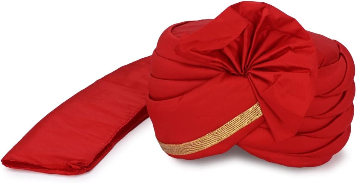 KWDB Traditional Safa Pagdi | Swagat Turban | Barati Pagdi | Marriage Safa for Groom's/Dulha | Welcome Pagdi for Men/Women | Free Size Turban Pagdi for All Occasion -Red