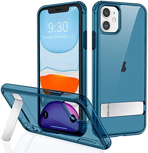 JETech Case for iPhone 11 6.1-Inch with Stand, Support Wireless Charging, Slim Shockproof Bumper Phone Cover, 3-Way Metal Kickstand(Clear)