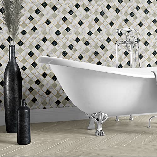 Papel De Parede Adesivo Lavável Mármore Pedra Preta e Branca Azulejo