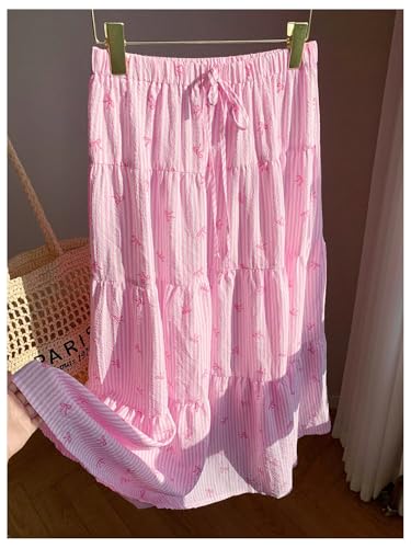 Milumia Women's Striped Bow Print Tiered Layered Long Skirt Summer Vacation Flowy Maxi Skirts4