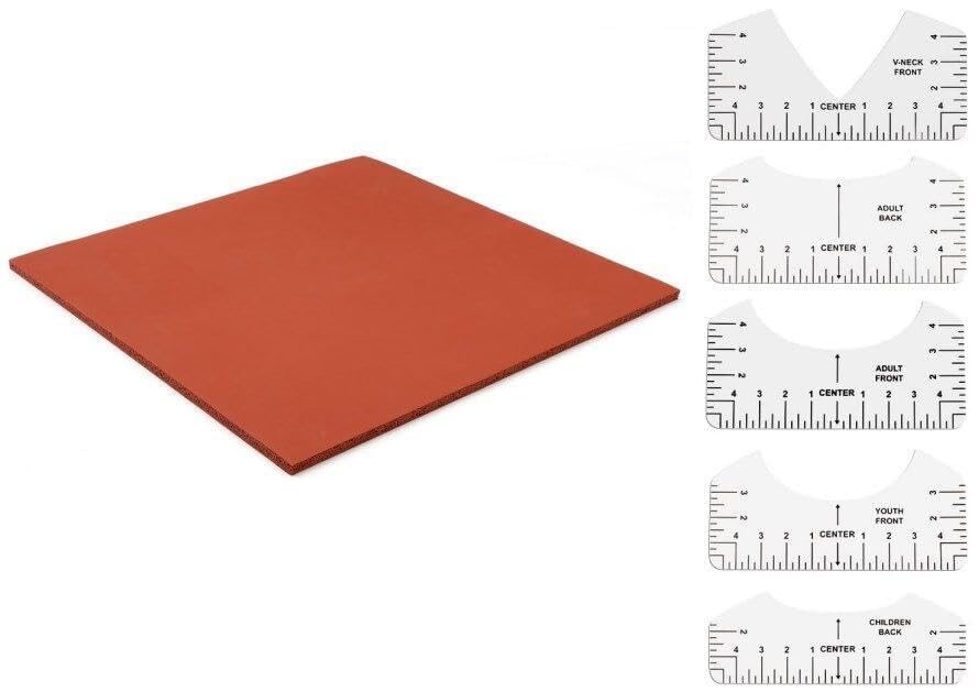 15x15“ Silicone Heat Press Mat with Dressing Ruler Set, 0.3” Thickest Silicone Heat Press Pad for Heat Press Machine, Flat Heat Transfer Press Replacement Pad