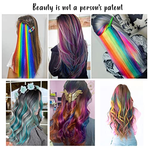 Colored Hair Extensions, 12 Pcs Straight Rainbow Hair Extensions Highlights, Synthetic Colorful Hair Extensions For Women Girls Christmas Party Use #TOP6