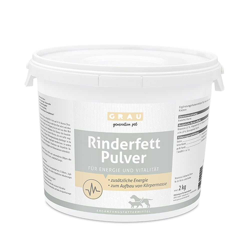 GRAU - das Original - Rinderfettpulver, der schelle Energielieferant mit 80% Fettanteil, 1er Pack (1 x 2 kg), Ergänzungsfuttermittel für Hunde & Katzen