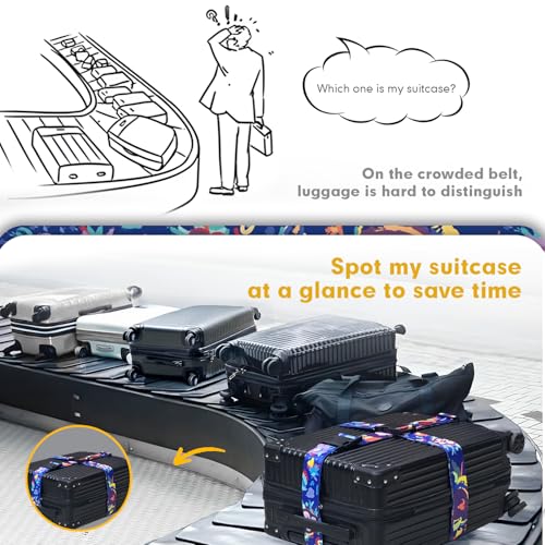 Image of Luggage Straps for Suitcases, Eye-catching Suitcase Strap, Adjustable Travel Belt Accessories Luggage Connector Identifiers Over Handle with Buckle,Suitcase Straps to Hold Suitcases Together (Blue)