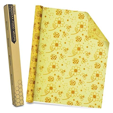 ERKOON Beeswax Food Wraps 1 Meter Roll 13 x 39 Inch Reusable Beeswax Wraps Eco-Friendly Sustainable Food Storage Wraps for Sandwich, Cheese, Fruit, Bread, Snacks (Flower Pattern) Cover