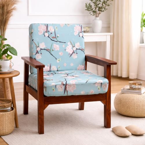 Image of STITCHNEST 'Contour Fit Series' Stretchable Printed Wooden Sofa Cover (Pack of 10) - Elastic Wooden Chair Cover | Wooden Sofa Seat Cover | Size - 20-21 x 20-21 x 3-5 in
