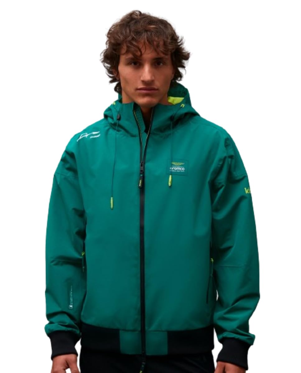 Kimoa - Cortavientos ASTON MARTIN F1 Fernando Alonso - Chaqueta Cortavientos Hombre, Cortaviento Impermeable - Tejido Reciclado - Ligero