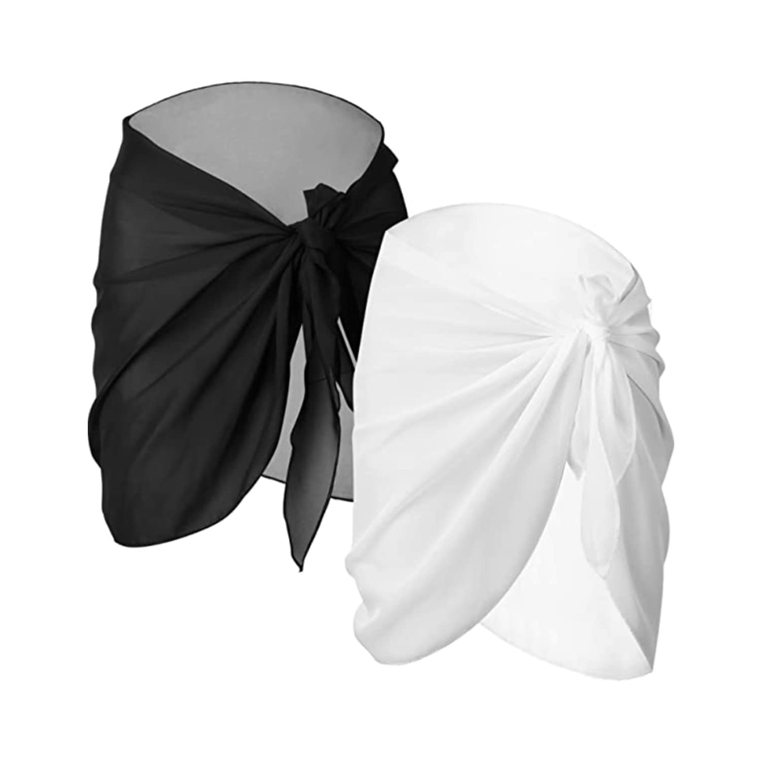 Bessy shop Pareo Playa para Mujer, 2 Piezas Pareo de Playa de Mujeres Cubiertas Sarong Falda de Gasa de Bañador Corto Falda Pareo Bikini Cubierta Sarong para Playa Piscina Vacaciones Ropa de Baño Blanco y Negro