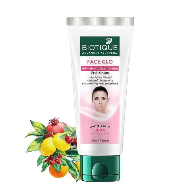 Biotique Face Glo Advance Brightening Fruit Cream Visibly Flawless Skin Lightens Skin Tone 100% Botanical Extracts Suitable for All Skin Types 50g