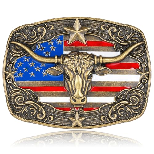 Image of Cowboy Belt Buckle for Men Western Cowgirl Rodeo Longhorn Bull Belt Buckles