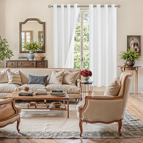 Image of YoungsTex White Linen 100% Blackout Curtains 72 Inch Length for Bedroom, Thermal Insulated Drapes with Grommet Room Darkening Energy Saving for Living Room, 2 Panels, 52 X 72 Inch