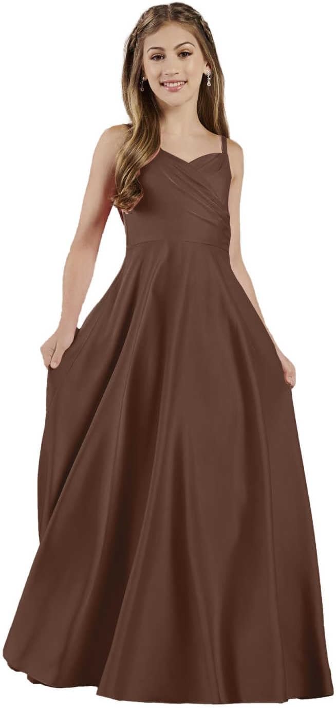 Girls Straps Junior Bridesmaid Dress for Wedding Satin Formal Flower Girl Dresses Pageant for Teens