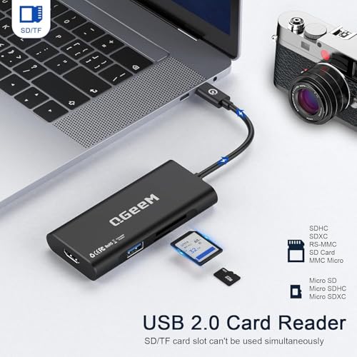 USB C Hub, QGeeM USB 4k to HDMI Adapter, 7 in 1 USB-C Dongle with 100W PD,USB 3.0, Card Reader, Compatible for MacBook iPhone 15/16 Ipad Pro max,Chromebook Laptop USB Type C Dock-Black