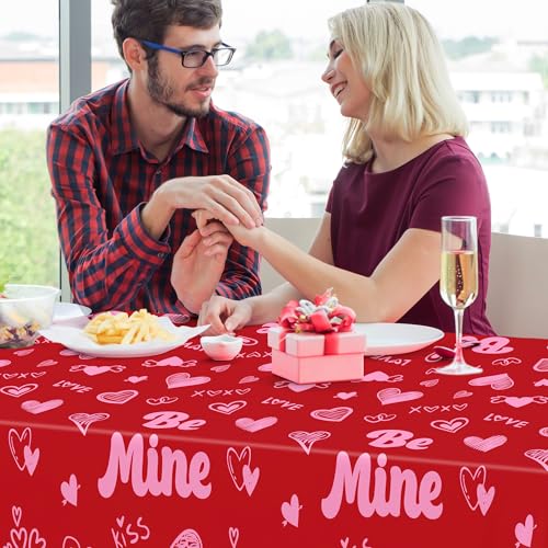Image of QZYL 3 Pcs Valentines Decorations, 108 inch X 54 inch Plastic Valentines Tablecloth, Disposable Love Tablecloth, Pink Table Cloth Rectangle Valentine's Party Favors, Heart Table Cover for Love Wedding Party