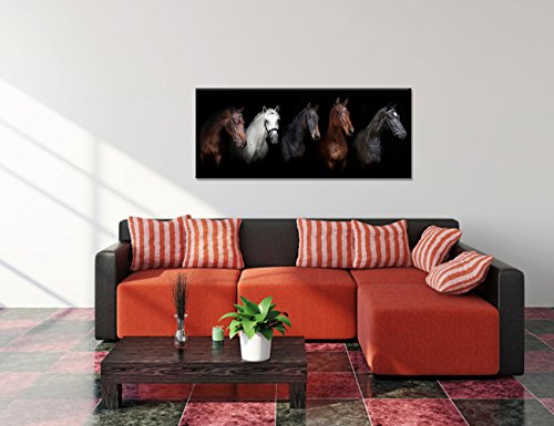 Large Animal Canvas Wall Art Black And White Horse Picture Prints Inspirational Horses Wall Decor Living Room Modern Artwork Home Decoration Framed Ready To Hang 20"X48" #TOP4