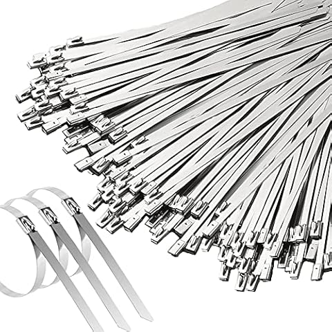 Arespark Stainless Steel Cable Ties 300 x 4.6 mm Silver White Cable Ties with Self-Locking for Exhaust Winding, Cable Bundling, Garden Care and Awning Pack of 200 Cover