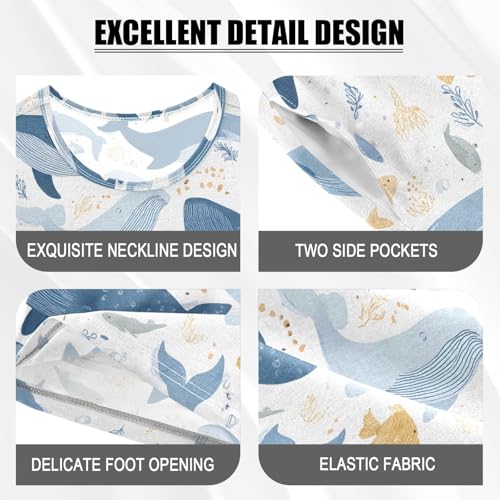 Blue Killer Whale Pattern Summer Cute Pajama Sets, Short Sets for Daily Wears and Sleep Wears4