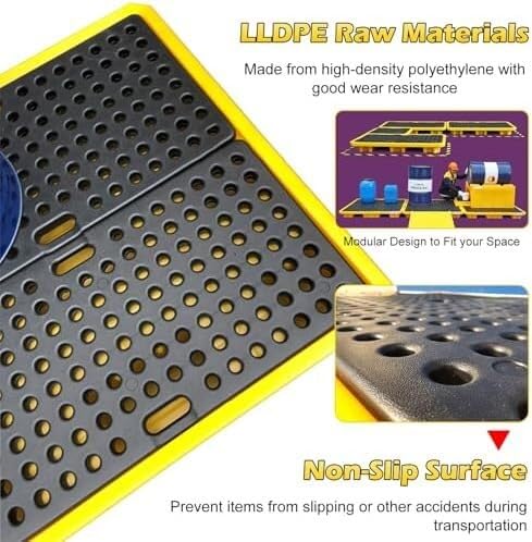Palets Antiderrames, Plataformas Antiderrames, Palets De Plástico Apilables De Seguridad Industrial Para Sótanos, Fábricas, Garajes Y Almacenes, Palets Modulares Con Salidas De Drenaje, 65,5 X 36 X 1
