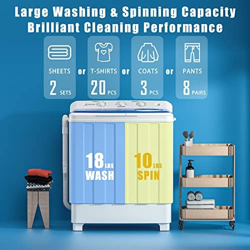 Auertech Portable Washing Machine, 28lbs Twin Tub Washer Mini Compact Laundry Machine with Drain Pump, Semi-automatic 18lbs Washer 10lbs Spinner Combo for Dorms, Apartments, RVs - 2