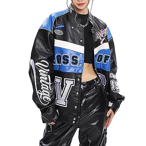 Aelfric Eden Womens Faux Leather Jacket Y2k VG Detachable Racing Jacket Oversized Trendy Outfits