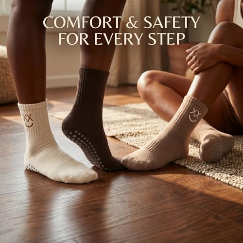 Image of Soxbang 3 /6 Pairs Cute Pilates Socks with Grips,Yoga Socks Barre Sock Non Slip Grip Embroidery for Barre Ballet Workout