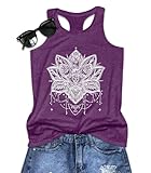 JILUVIN Tank Tops for Women Racerback Summer Sleeveless Top Casual Graphic Basic Shirts, Purple White Flower, S