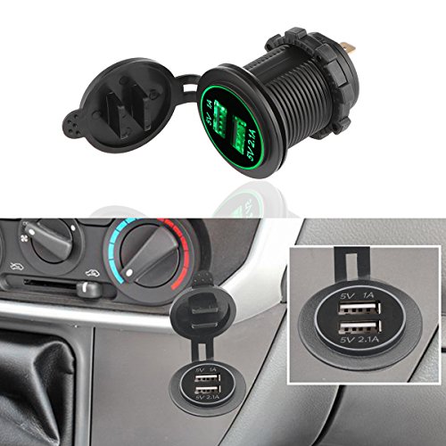 ONEVER LED Car 3.1A Dual USB Charger Power Adapter Socket Presa di corrente 12-24V Modifica Accessorio per auto camion ATV motociclo del crogiolo di carica del telefono mobile Tablet -Green