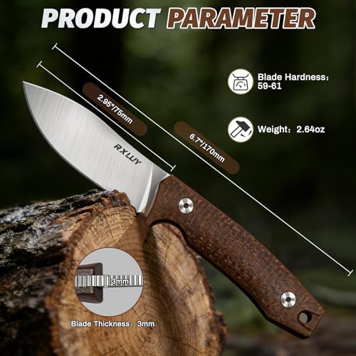 RXLUY Fixed Blade Knife with Kydex Sheath, 2.95" N690co Steel Blade, Ergonomic Mikata Handle, EDC Tactical Hunting Knives, Small Tool for Family Camping Survival Hiking,Gifts for Men Women (Brown) - image 5