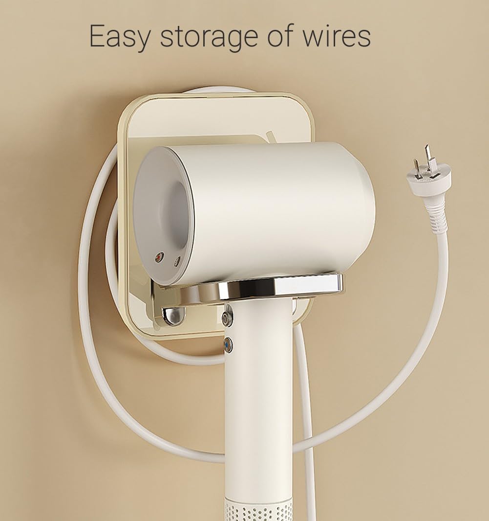 PEFWO Hair Dryer Holder, Blow Dryer Holder Wall Mount, Adhesive Universal Hair Dryer Holder with Plug&Cord Organizer for Cabinet Bathroom
