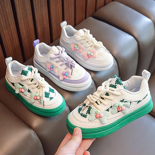 Kid Shoes Wide Girls Sneakers Bow Flower Decoration Soft Bottom Board Shoes with Lace Bunny Pompom Sneaker for Baby Girl3