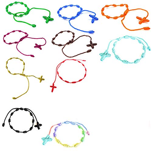 PPX Lot de 10 Chapelet Bracelet Croix Faite à la Main Anniversaire