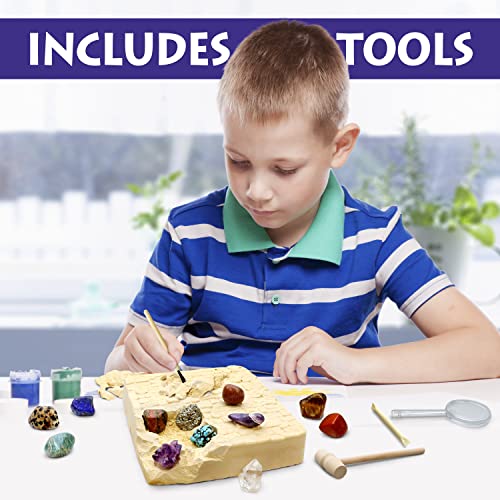 Dancing Bear Gemstone Dig Kit, Excavate 16 Real Gems & Crystals Including Arrowheads, Quartz Points And Amethyst, Stem Education For Kids, Fun Rock Mining Science Activity Gift Sets For Girls And Boys #TOP4