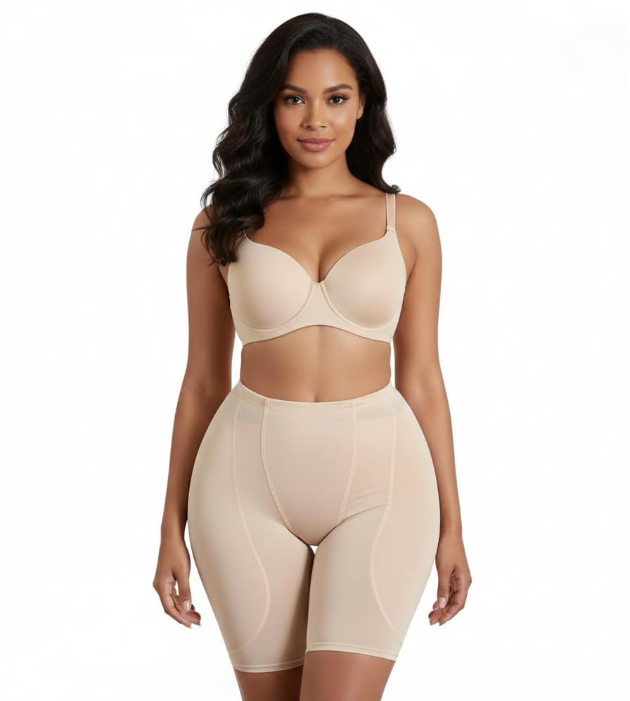 Image of Women Thigh Slimmer with mid Waist and Fake Buttocks Removable Padded's Body Sculpting Shaping Panties