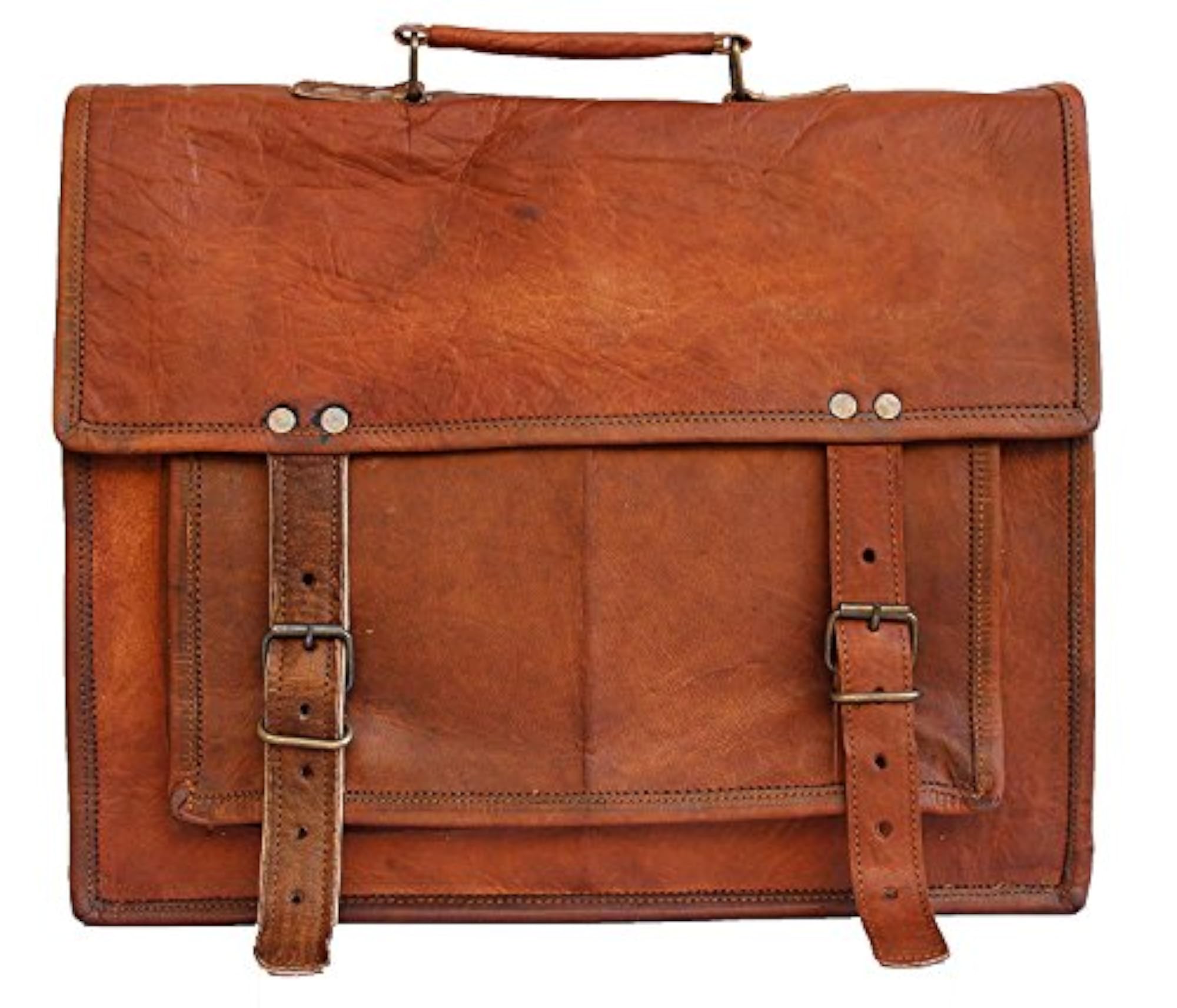 Genuine Brown Leather Big Pocket 15 Inch Laptop Satchel