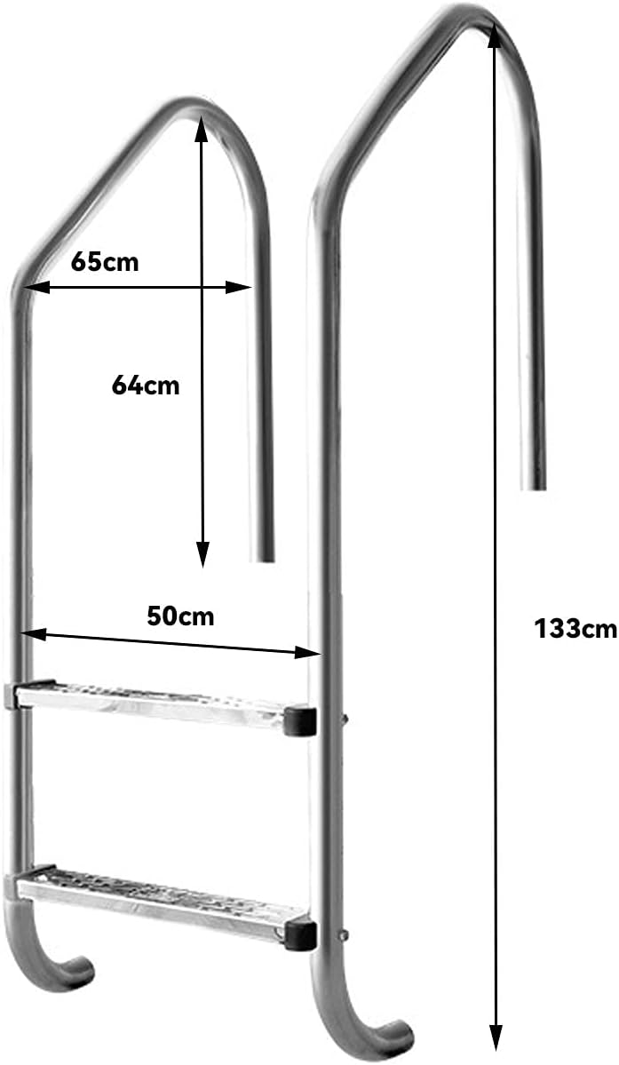 Pool Ladder Inground Pool Ladder 2 Steps Stainless Steel Swimming Silver Dock Stairs 200kg Weight Capacity Pool Rail Suitable for 100cm Swimming Pool