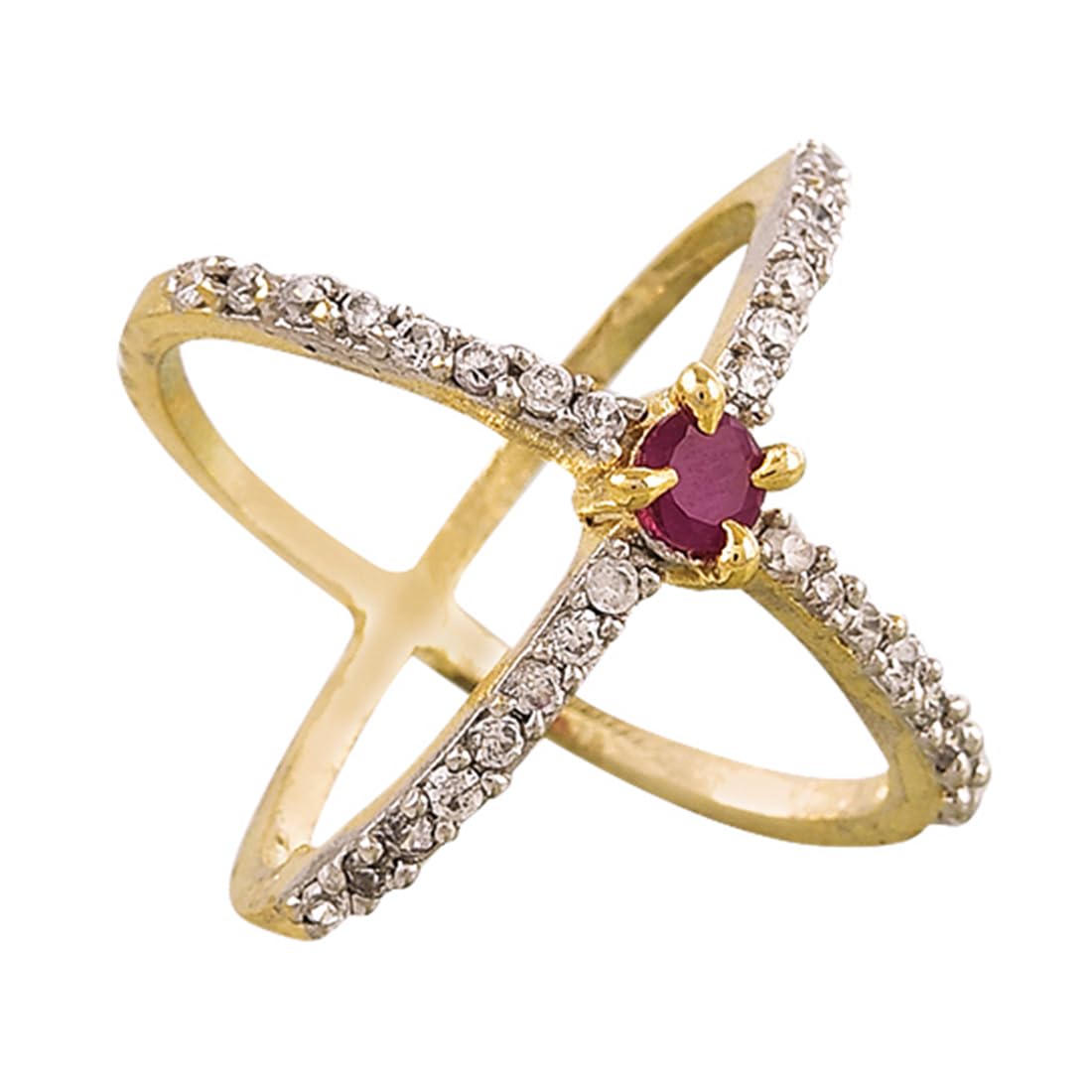 zeneme Ring Gold Plated Red Stone American Diamond Premium Ring Jewellery For Women & Girls-picture-20