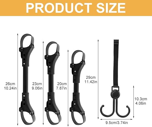 Miniatura 5 de Conector de cochecito de 3 piezas con 2 ganchos para cochecito, conector para niños pequeños, longitud ajustable de liberación rápida con gancho,