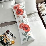 Rot Seitenschläferkissen bezug 40 x 140, Blumen Kissenbezug 40x140 Samt Seitenschläfer Kissen, Super Weich Rechteckige Side Sleeper Pillow Zierkissenbezüge für Kopfkissen & Sofakissen Deko U00-720