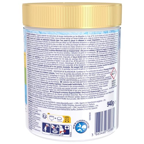 Vanish Oxi Action Booster de Blancheur - Détachant Textile & Raviveur de Blancheur - Poudre 940g