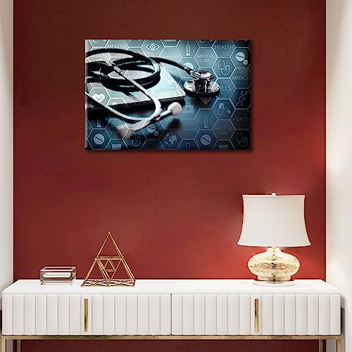 Image of TUMOVO 1 Panel Poster Medical Network Black and White Wall Art Medicine Concept with Modern Laptop Pictures Wall Decor for Living Room Medical Wall Decor for Bedroom Framed Ready to Hang (12 inch Wx18 H)