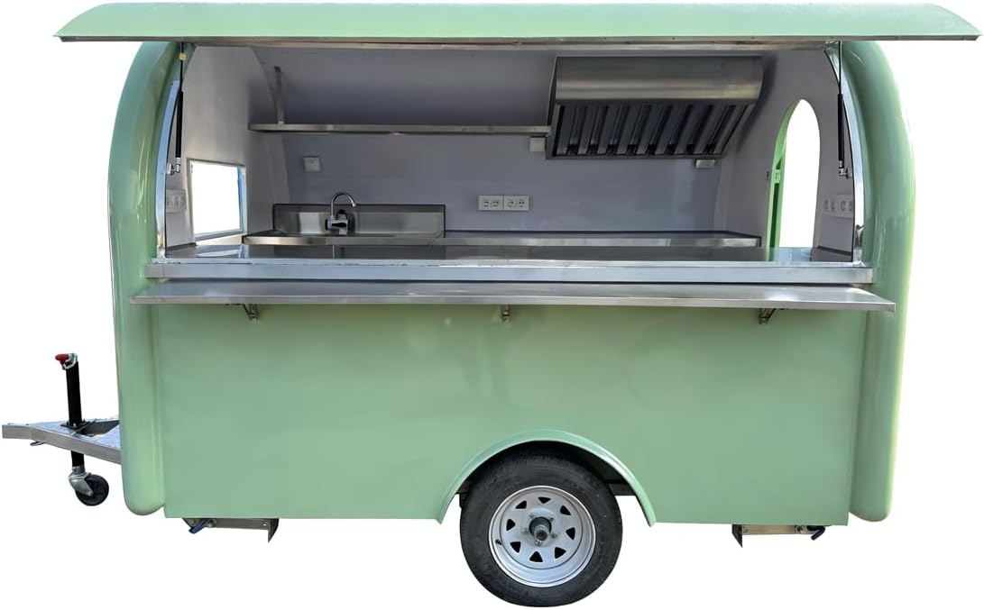Custom Burger & BBQ Food Trailer, Mobile Commercial Food Truck with Snack Cart, Heavy Duty Street Vending Catering Cart for Business
