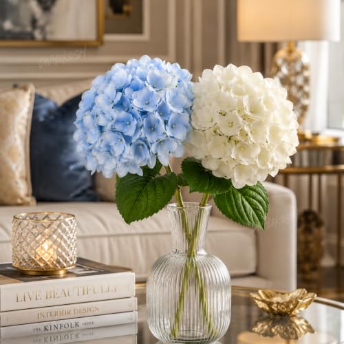 Image of Divyakosh 2 Hydrangea Flower Sticks (Vases Not Included), Artificial Flowers Bunch, Artificial Flower for Vase,Flower Bouquet Gift, Living Room Office Dining Table Centerpiece Home Decor