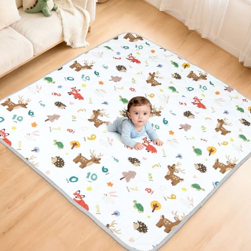 eSynic 150x150x2.6cm Foldable Baby Play Mat Thick Floor Mat Educational Crawling Mat Baby Playpen Playmates for Toddlers 1-3 Years Safety, Machine Washable, Soft & Non-Slip, Portable for Indoor&Travel