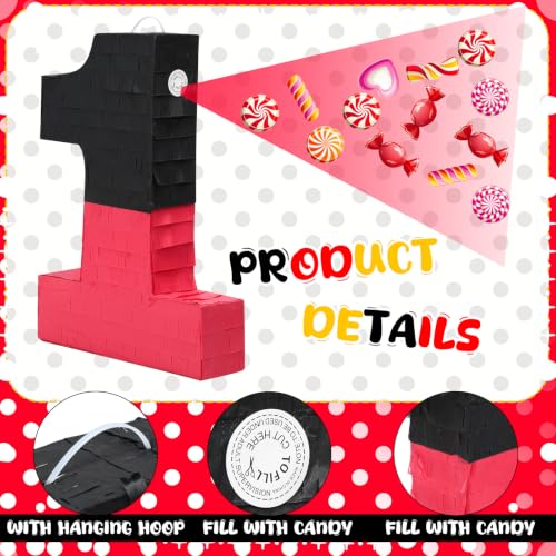RoundFunny Number 1 Piñata Black Red Piñata First Birthday Party Supplies for Celebration for Boys Girls Fun Yellow Heart Black and Red Themed Party Decor 14.9 X 11 X 2.8 Inches by RoundFunny - Used condition - Image 3