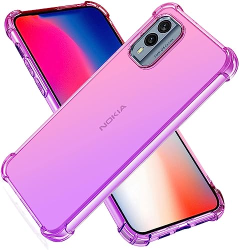 Image of PIXFAB For Nokia X30 (5G) Clear Case, Shockproof [Ultra Slim] Scratch Resistant Gel Rubber Silicone [Protective Case] Gradient Phone Cover For Nokia X30 (5G) - Pink Purple
